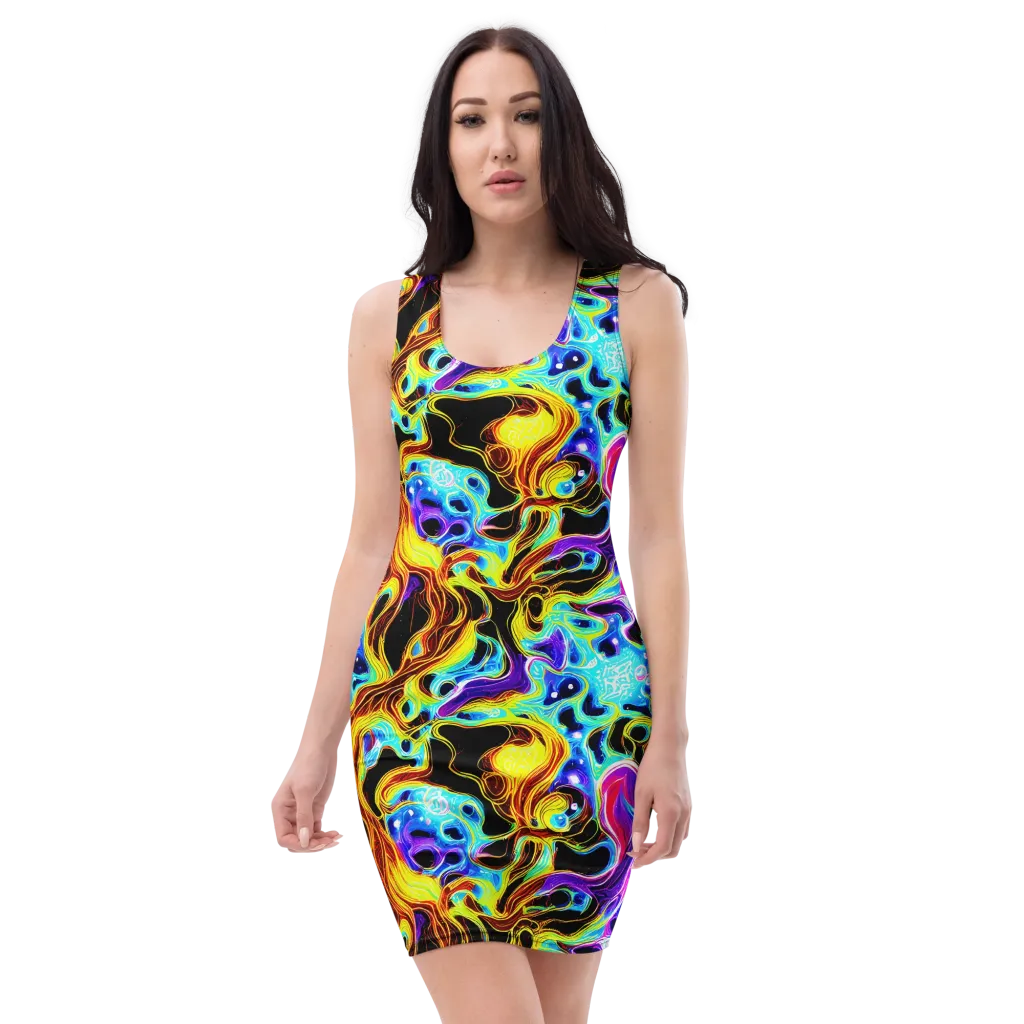 Blue Firestorm on Bodycon Dress — Front