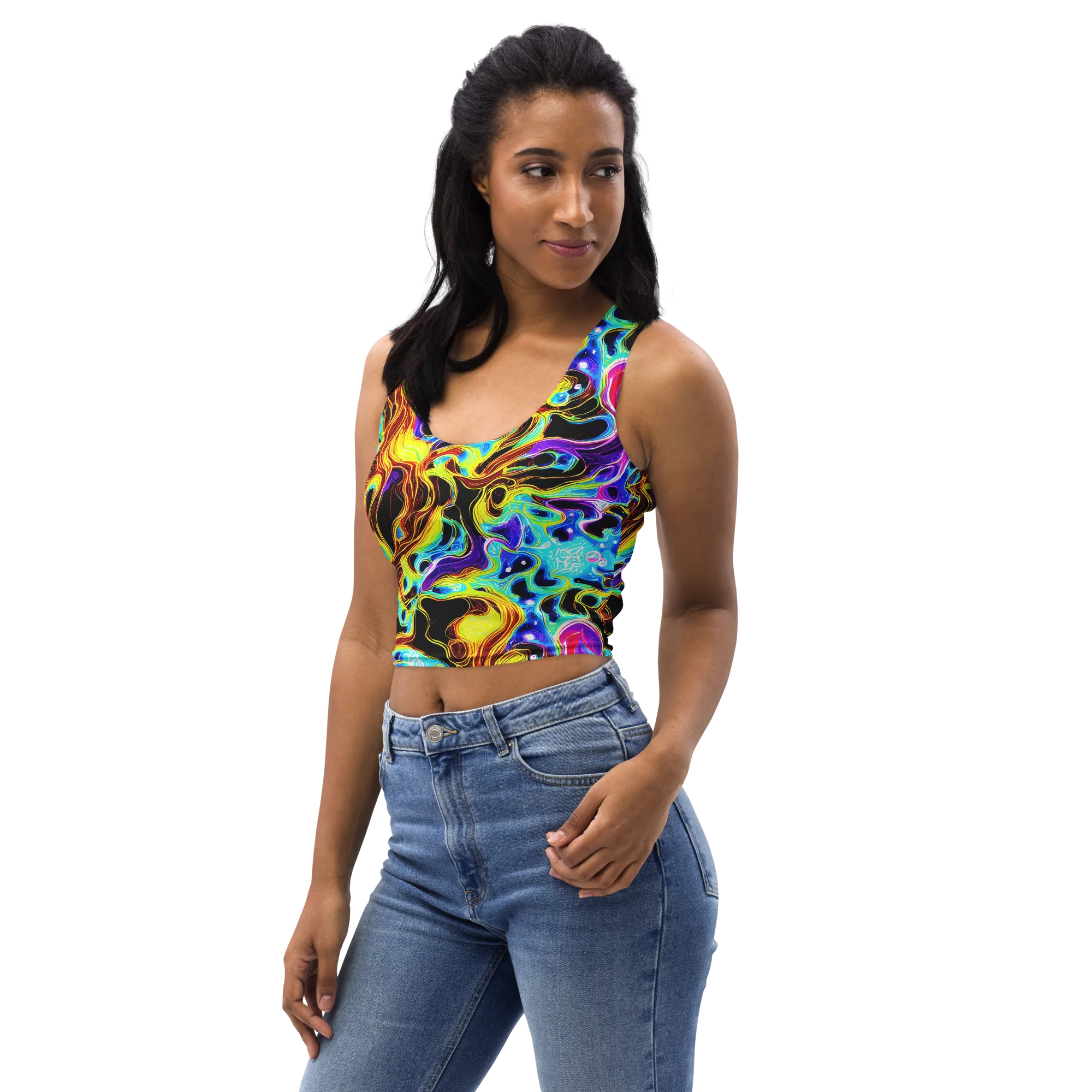 Blue Firestorm on Crop Top — Left Front