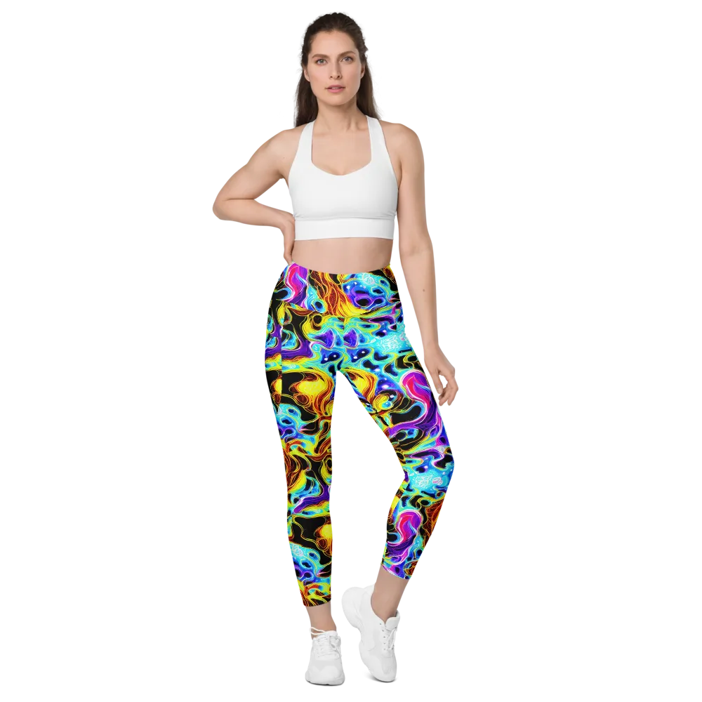 Blue Firestorm on Leggings with Pockets — Front