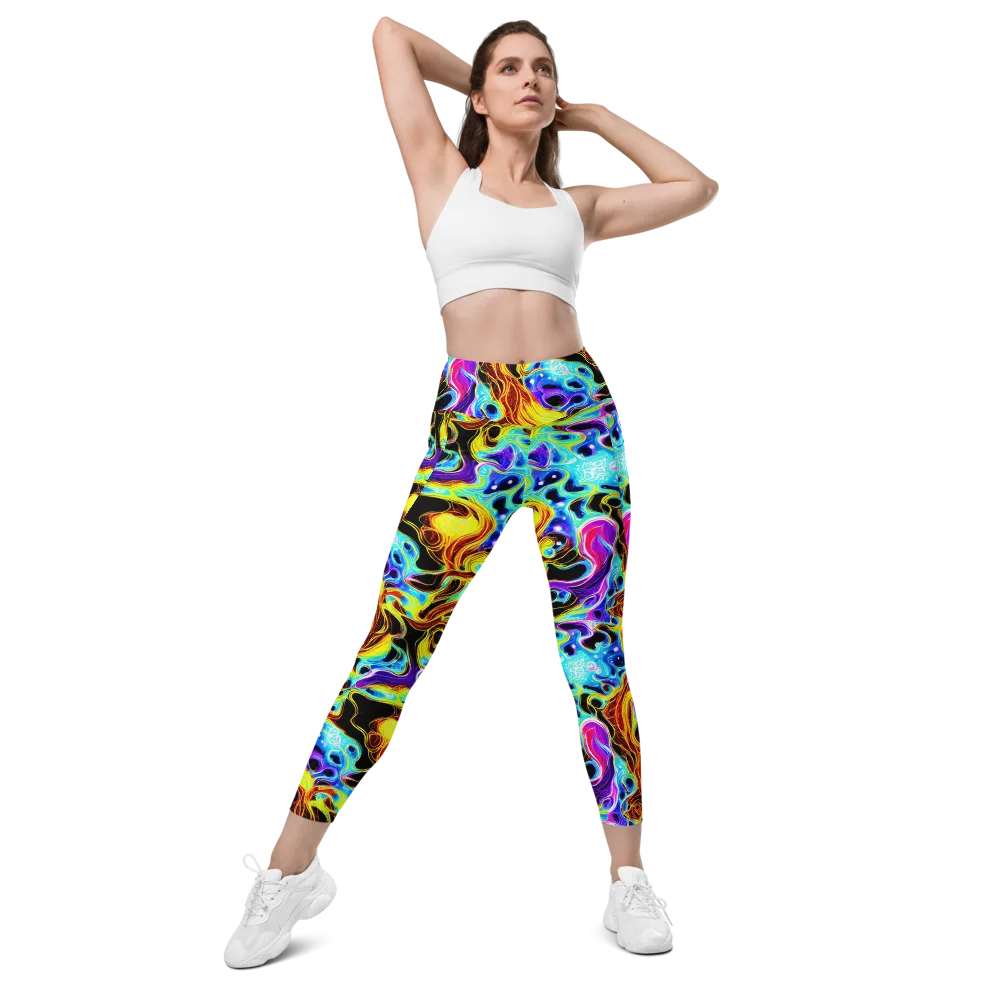 Blue Firestorm on Leggings with Pockets — Front