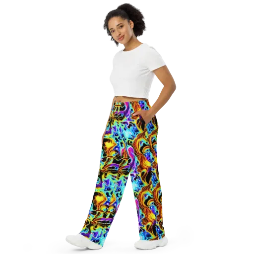 Blue Firestorm on a Wide-Leg Pants