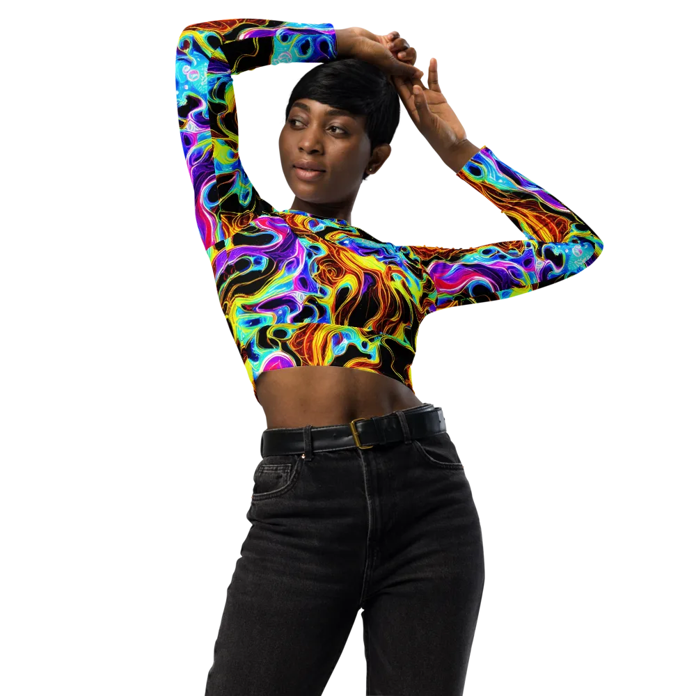 Blue Firestorm on Long Sleeve Crop Top — Front