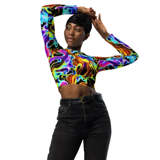 Blue Firestorm on a Long Sleeve Crop Top