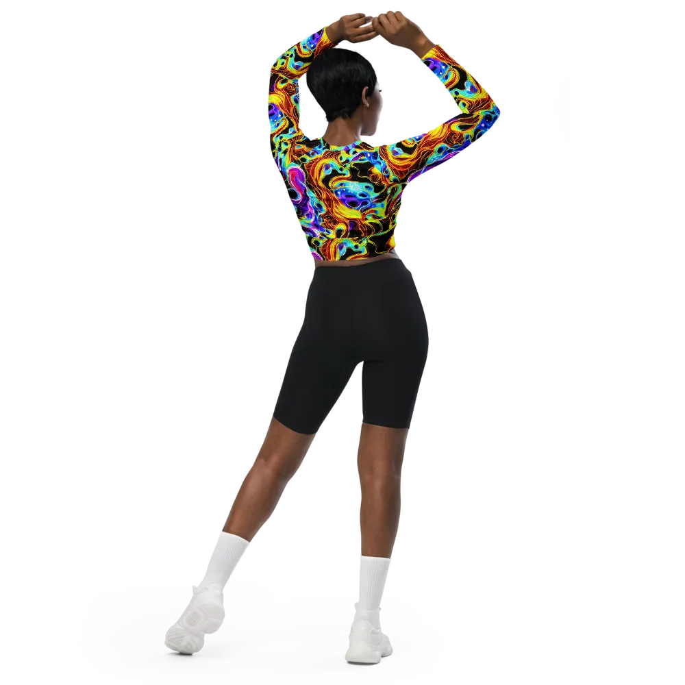 Blue Firestorm on Long Sleeve Crop Top — Back