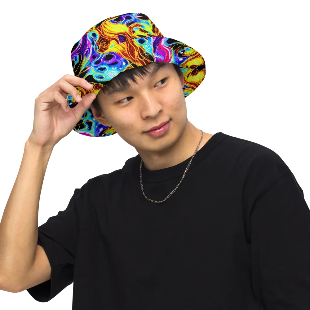 Blue Firestorm on Reversible Bucket Hat — Front Inside