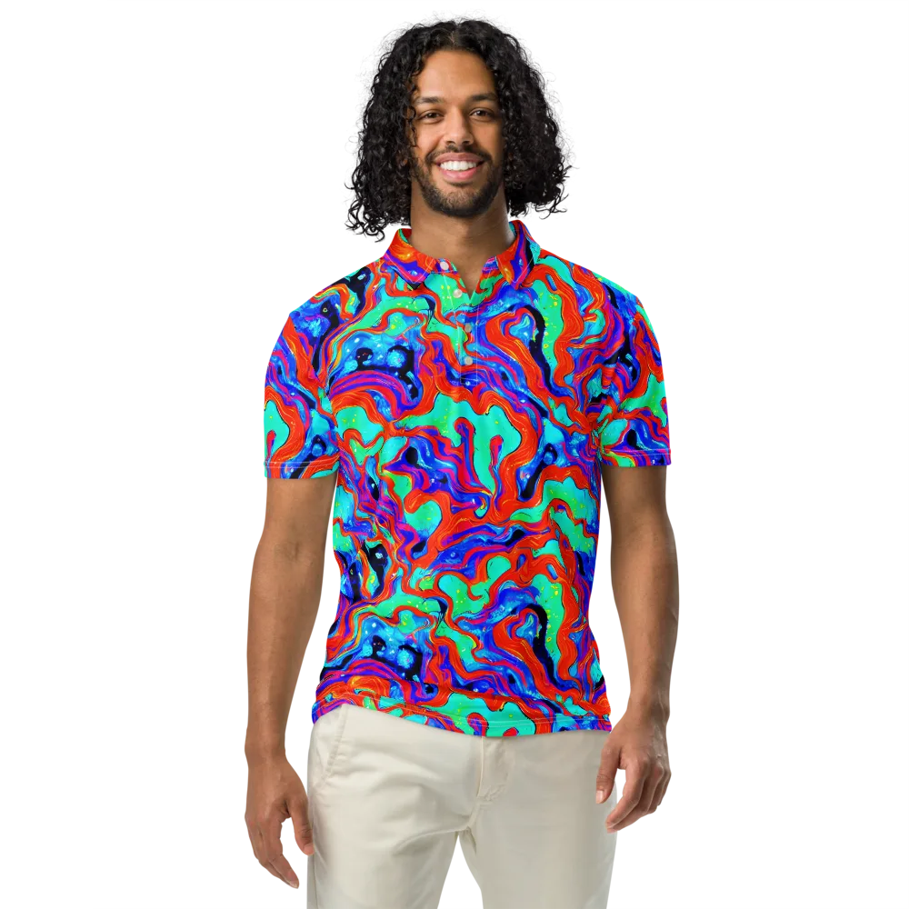 Flame Current on Men's Slim Fit Polo Shirt — Front