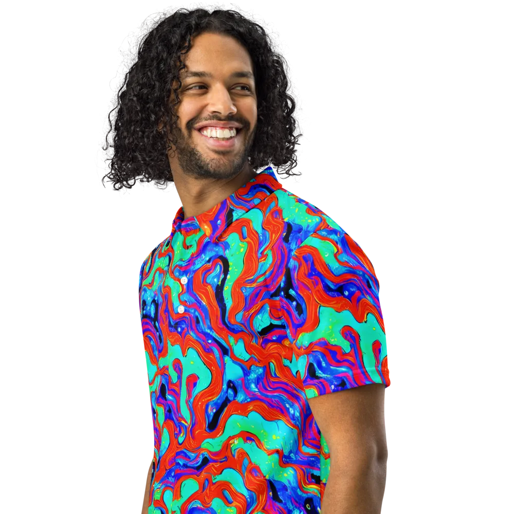 Flame Current on Men's Slim Fit Polo Shirt — Left Front