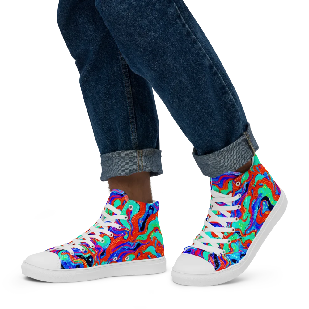 Flame Current on Men's High Top Canvas Shoes — Left