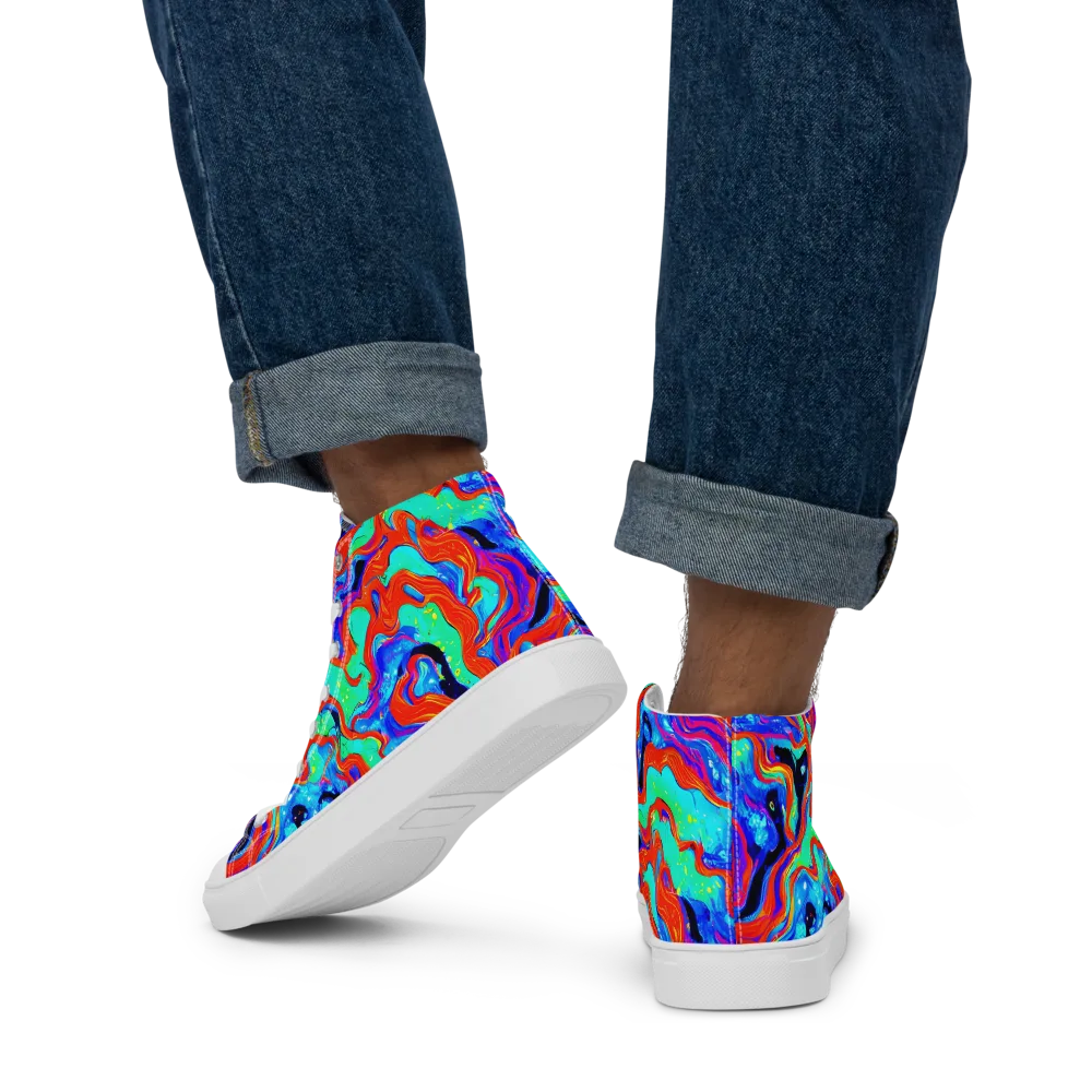 Flame Current on Men's High Top Canvas Shoes — Back