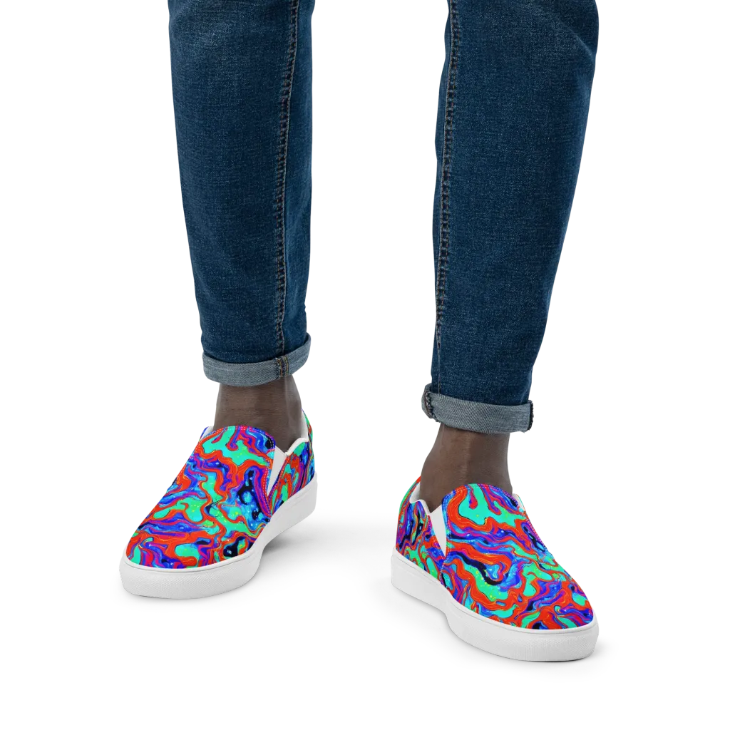 Flame Current on Men's Slip-On Canvas Shoes — Front