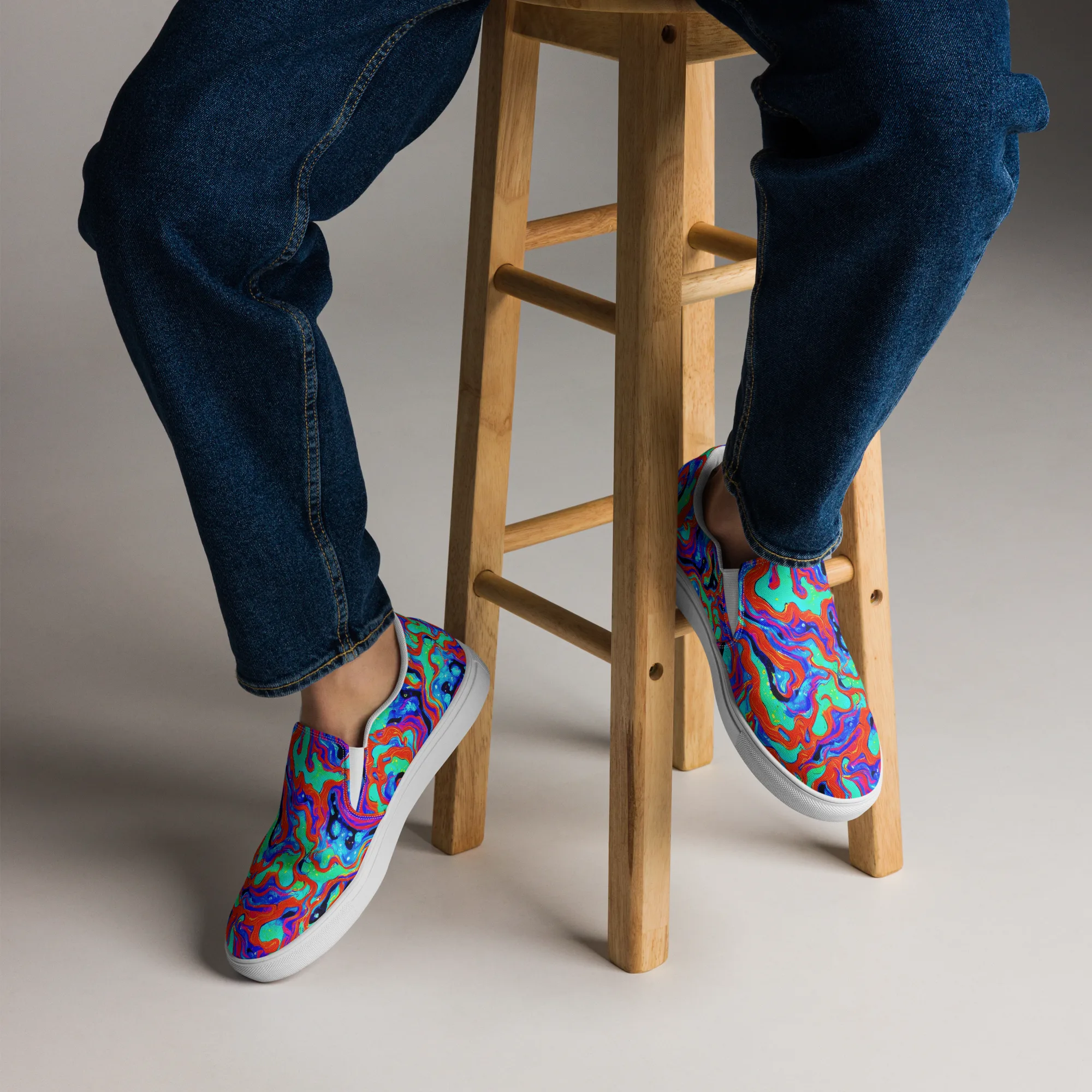 Flame Current on Men's Slip-On Canvas Shoes — Front