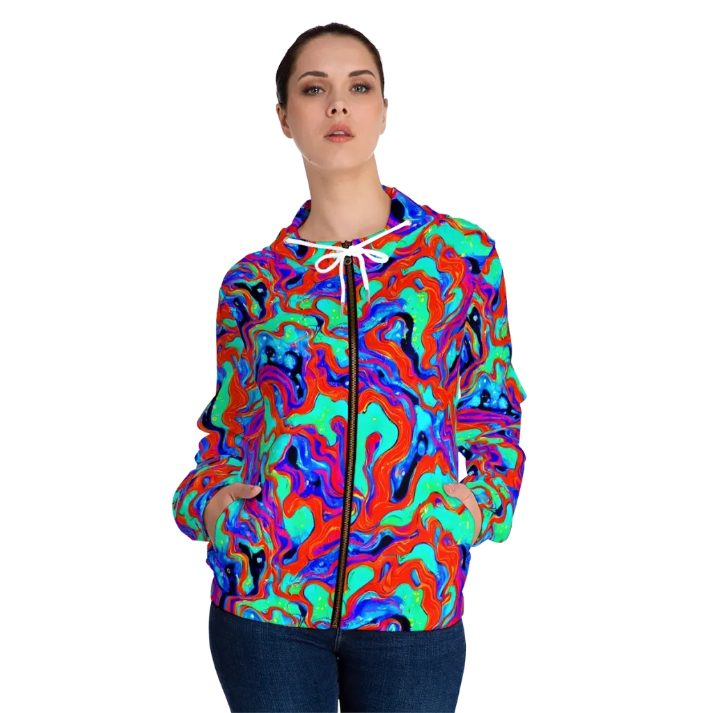 Flame Current on Women's Full-Zip Hoodie — Front On Person