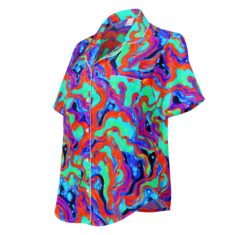 Flame Current on Women's Short Sleeve Pajama Top — Left Front