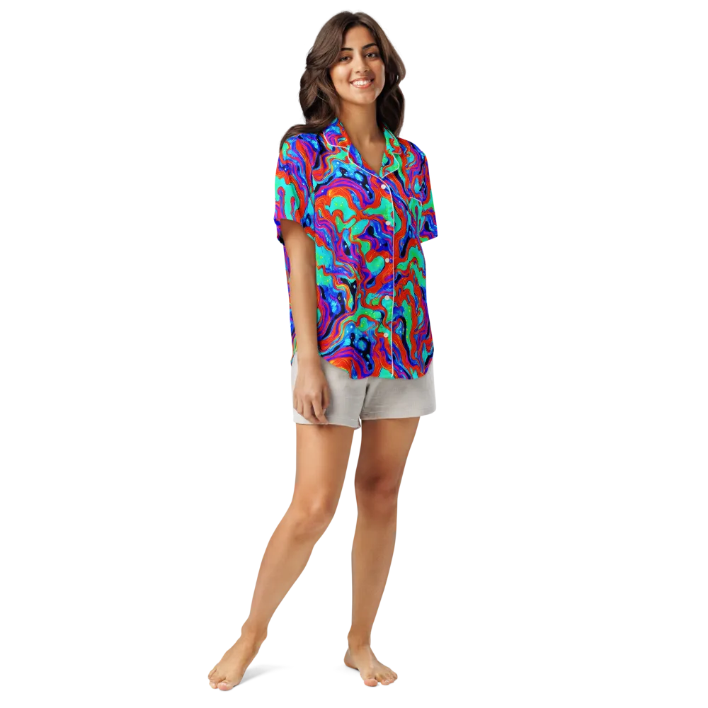 Flame Current on Women's Short Sleeve Pajama Top — Front