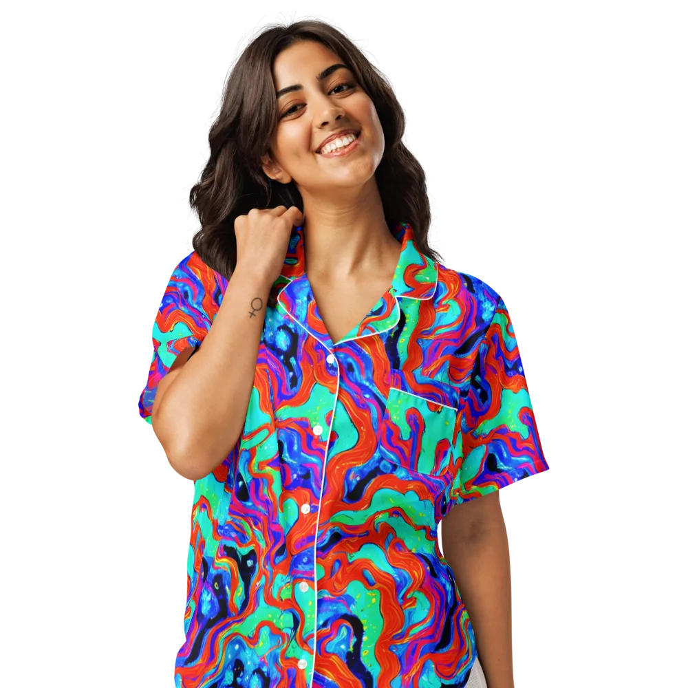 Flame Current on Women's Short Sleeve Pajama Top — Front