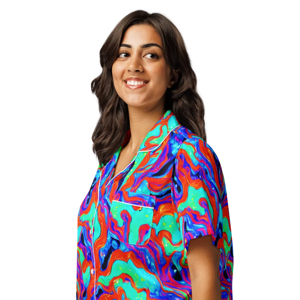 Flame Current on Women's Short Sleeve Pajama Top — Left Front