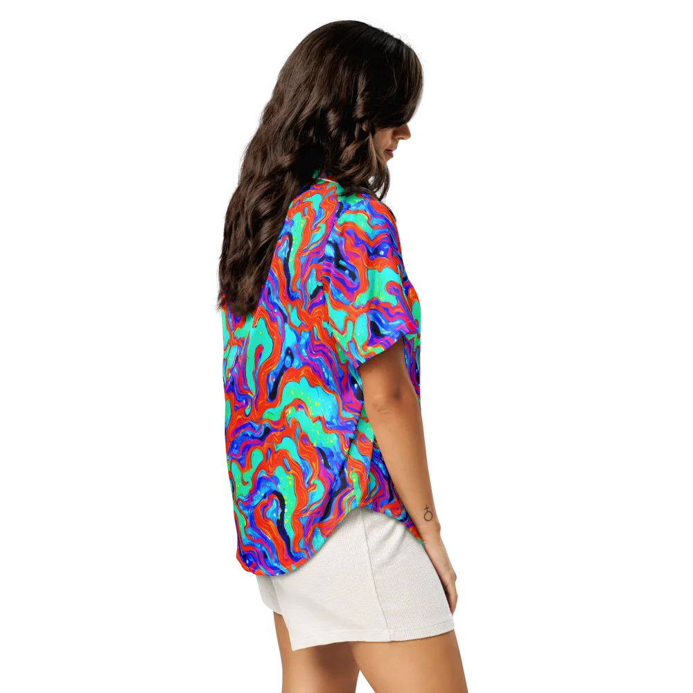 Flame Current on Women's Short Sleeve Pajama Top — Right Back
