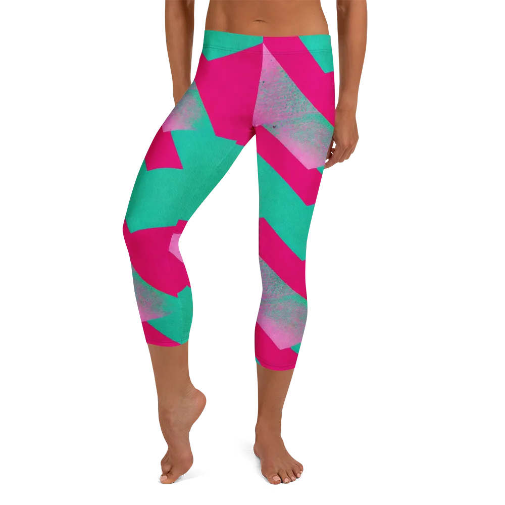 Vivid Velocity on Capri Leggings — Front