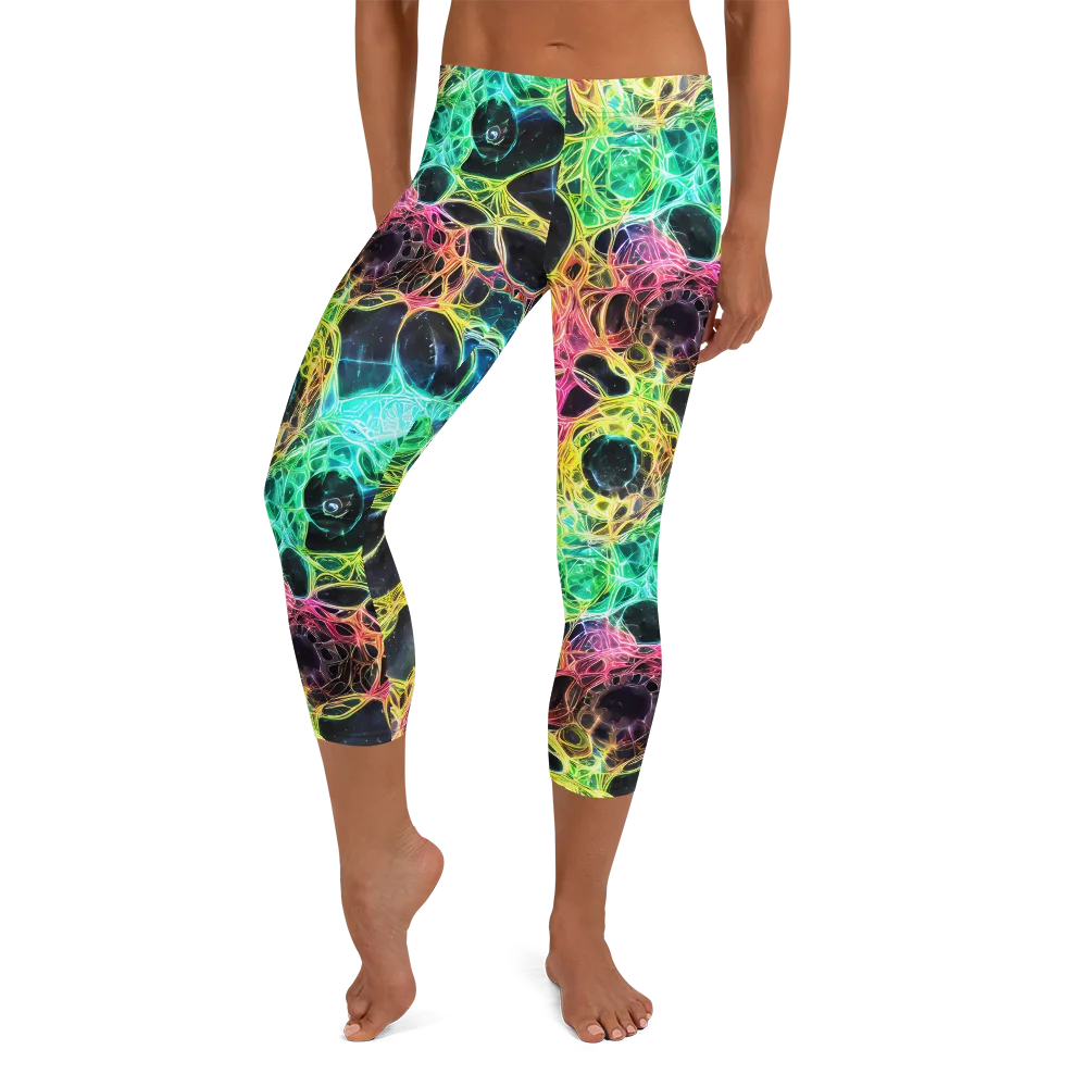 Neon Celestial Web on Capri Leggings — Front
