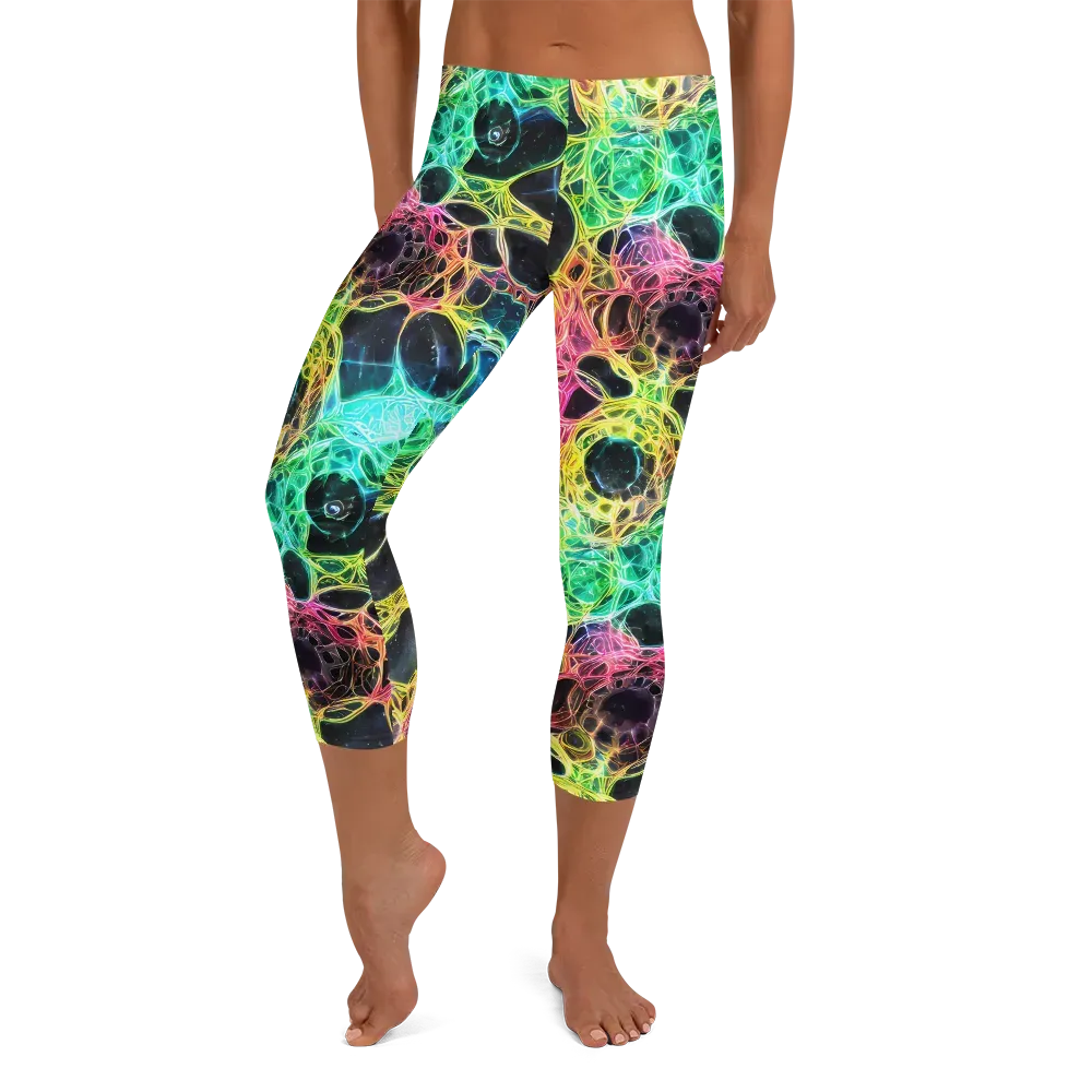 Neon Celestial Web on Capri Leggings — Front