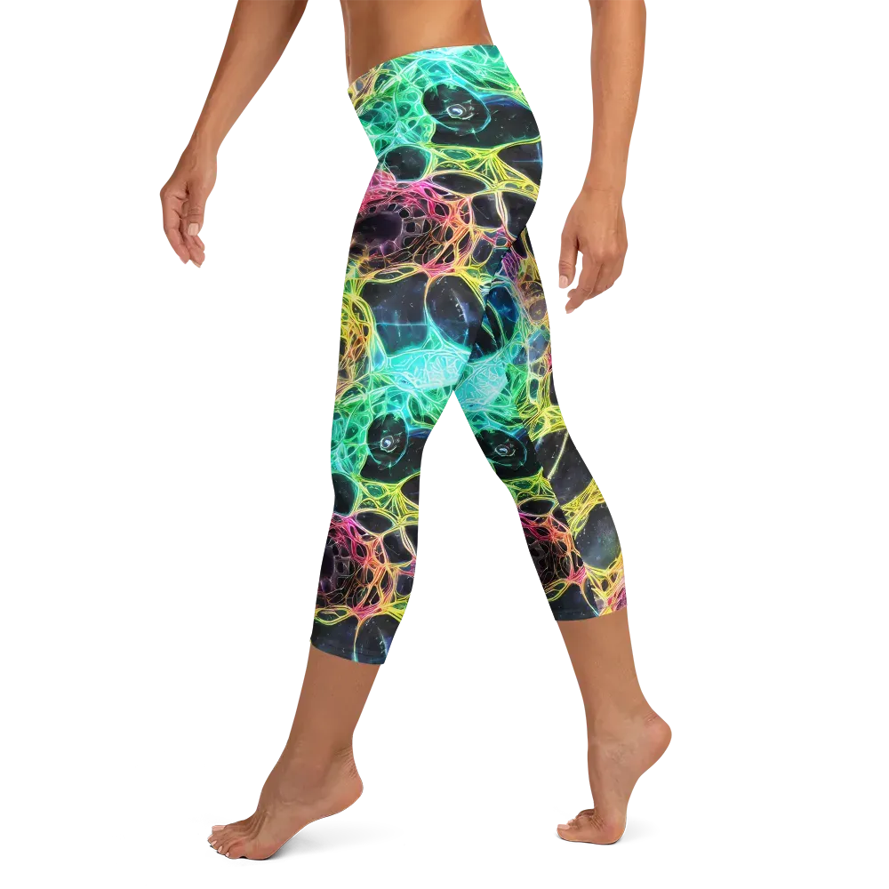 Neon Celestial Web on Capri Leggings — Left