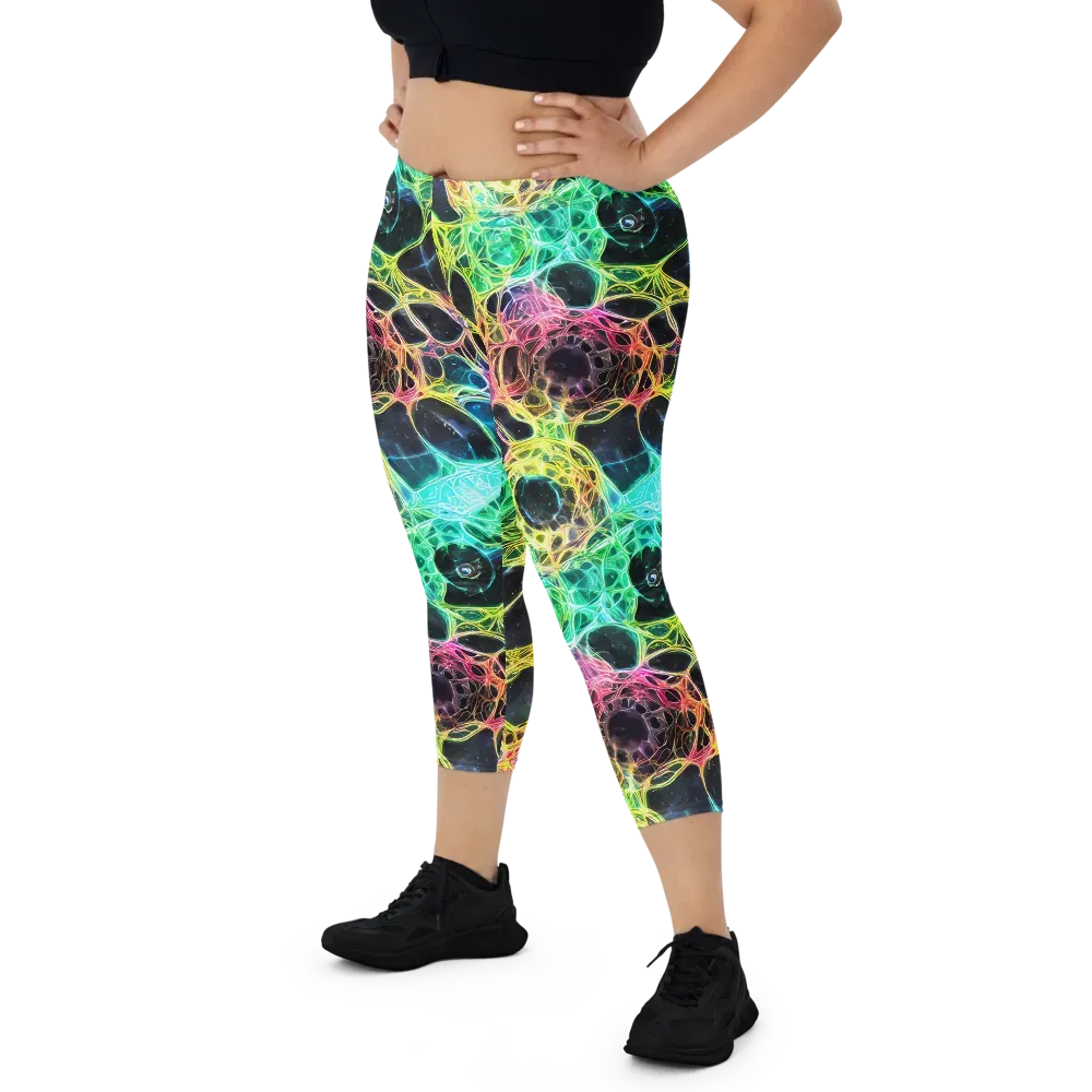 Neon Celestial Web on Capri Leggings — Front