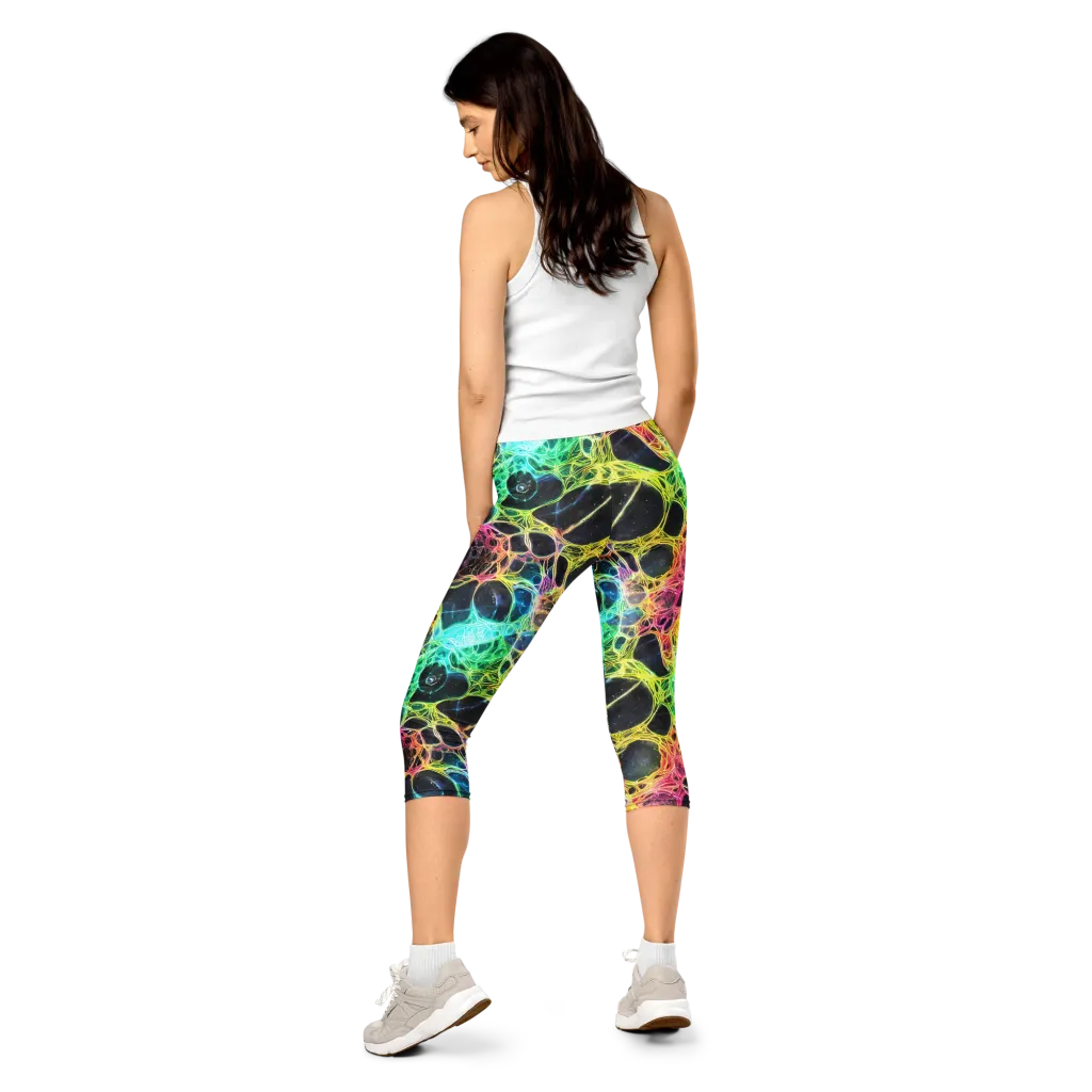 Neon Celestial Web on Capri Leggings — Back