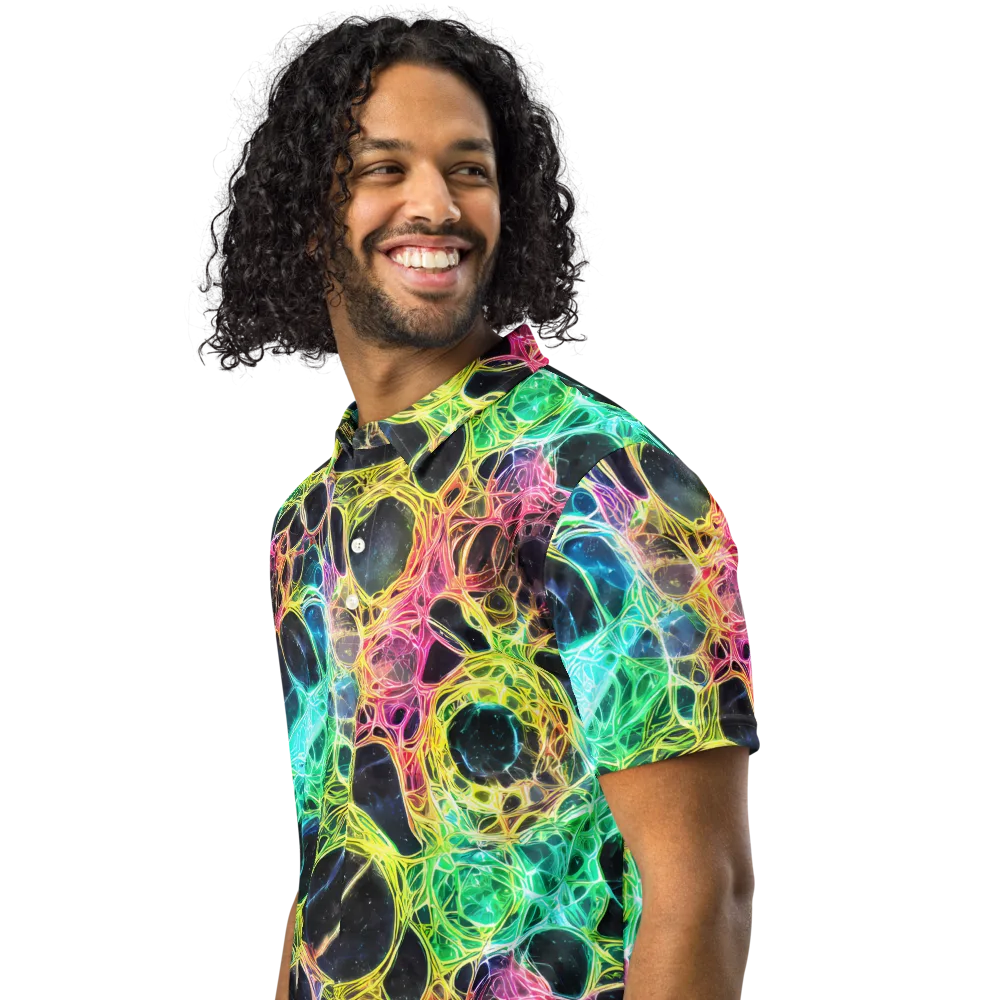 Neon Celestial Web on Men's Slim Fit Polo Shirt — Left Front