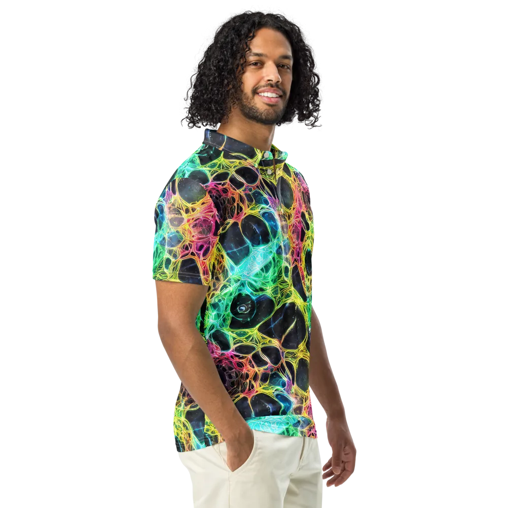 Neon Celestial Web on Men's Slim Fit Polo Shirt — Right Front