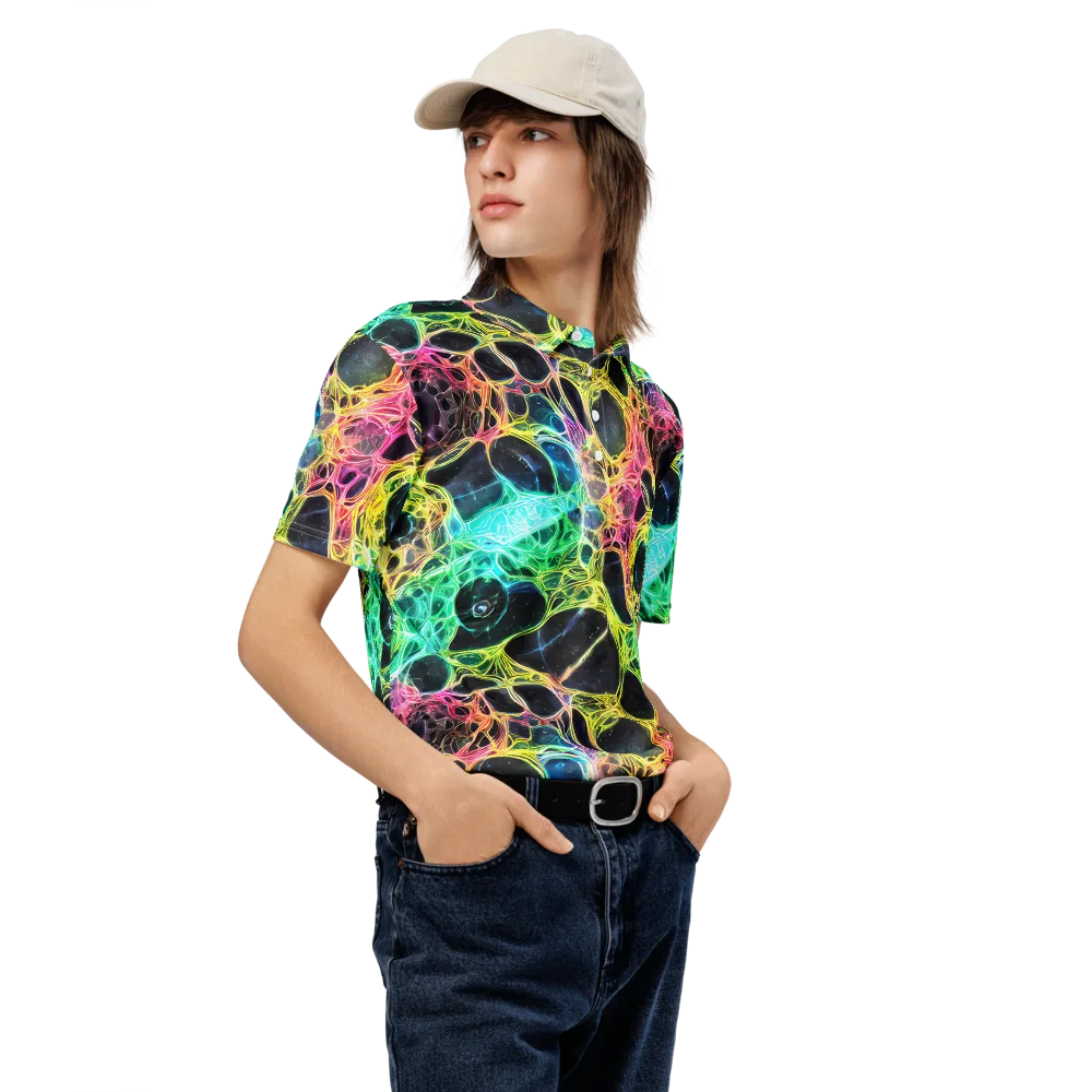Neon Celestial Web on Men's Slim Fit Polo Shirt — Right Front