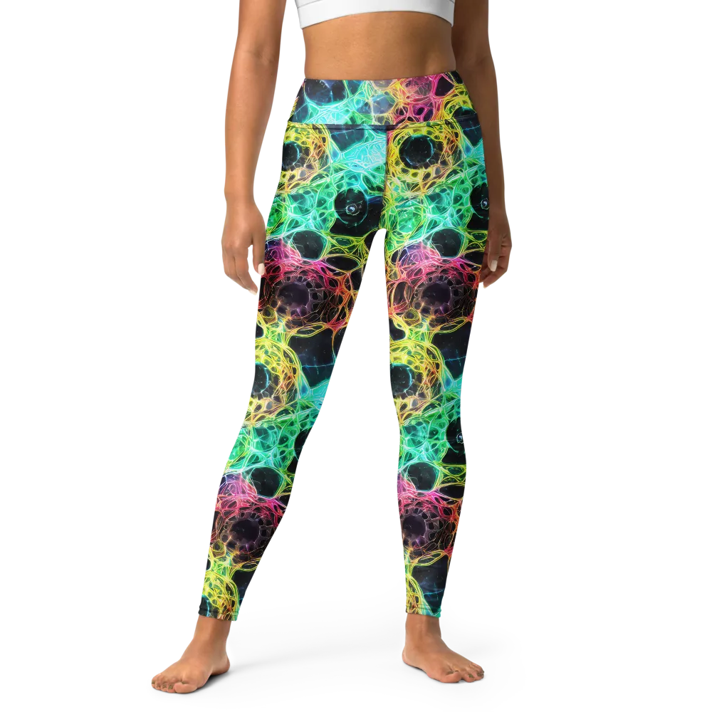 Neon Celestial Web on Yoga Leggings — Front