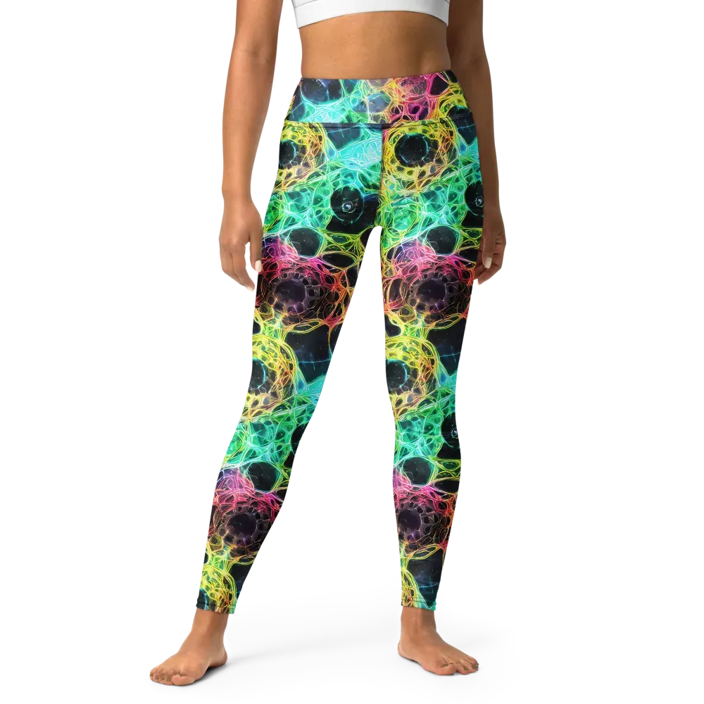 Neon Celestial Web on Yoga Leggings — Front