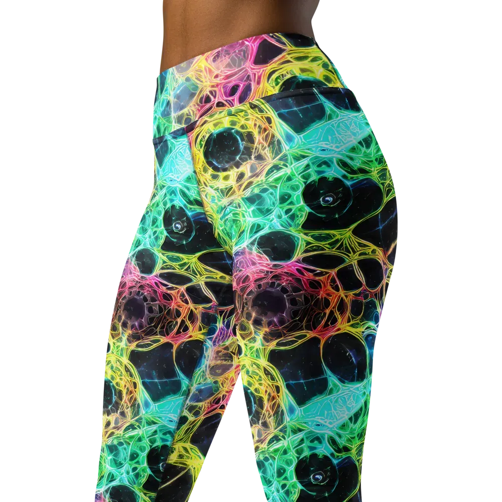 Neon Celestial Web on Yoga Leggings — Left Front