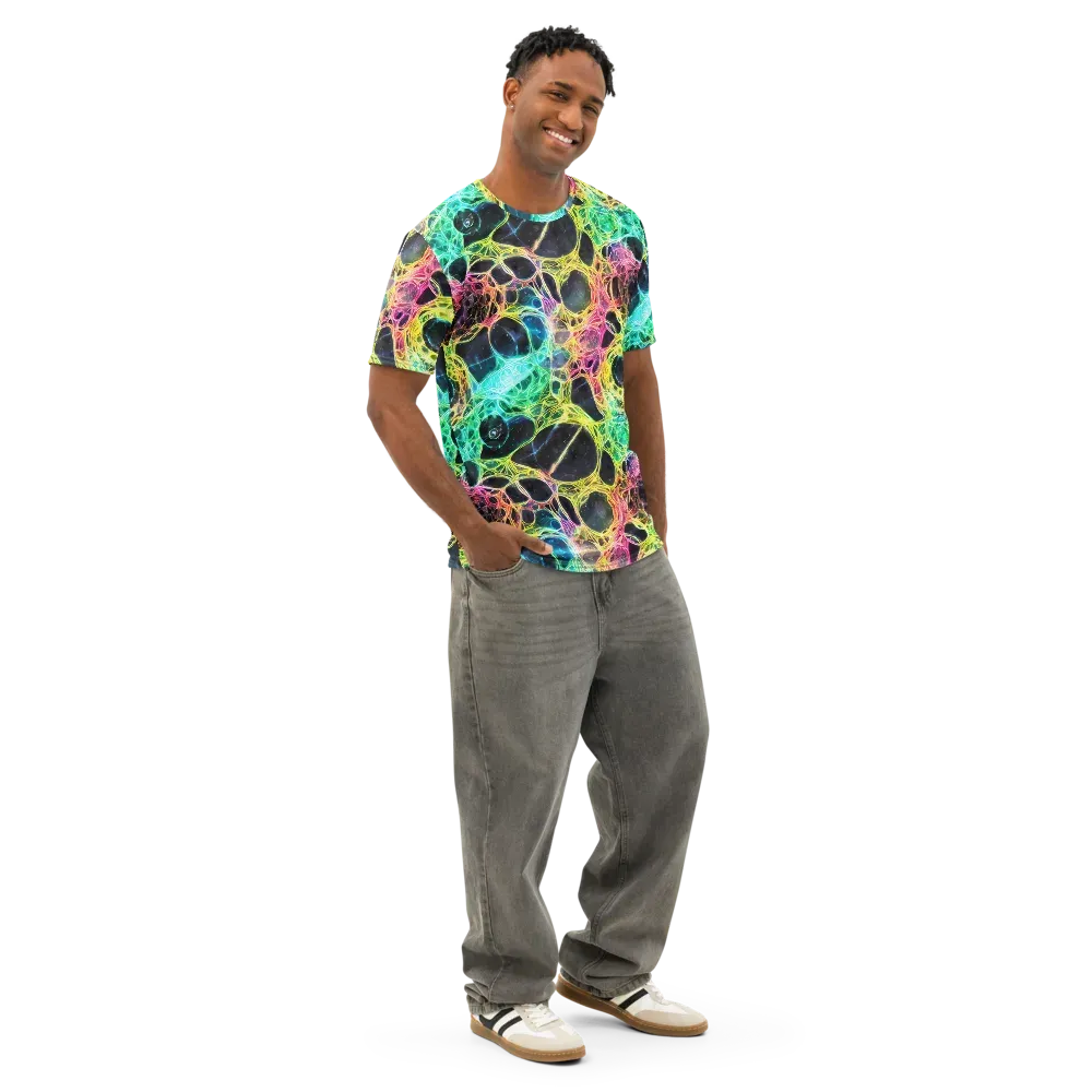 Neon Celestial Web on Men's Cotton Crew Neck T-Shirt — Right Front