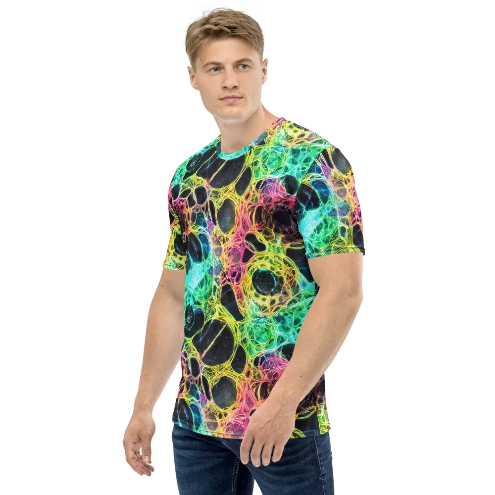 Neon Celestial Web on Men's Crew Neck T-Shirt — Left
