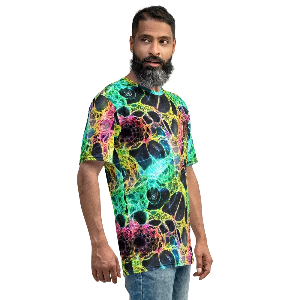 Neon Celestial Web on Men's Crew Neck T-Shirt — Right