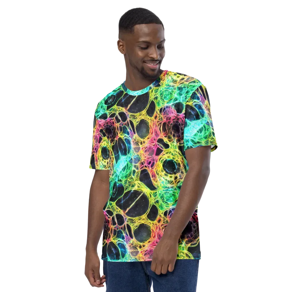 Neon Celestial Web on Men's Crew Neck T-Shirt — Left