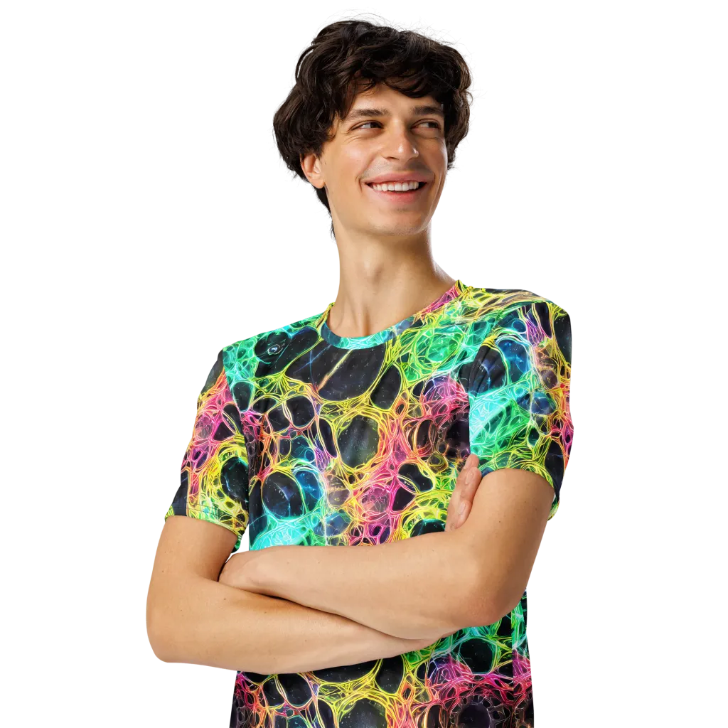 Neon Celestial Web on Men's Crew Neck T-Shirt — Left Front
