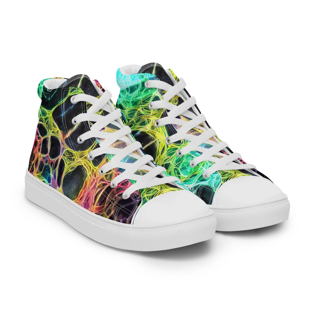 Neon Celestial Web on Men's High Top Canvas Shoes — Right Front