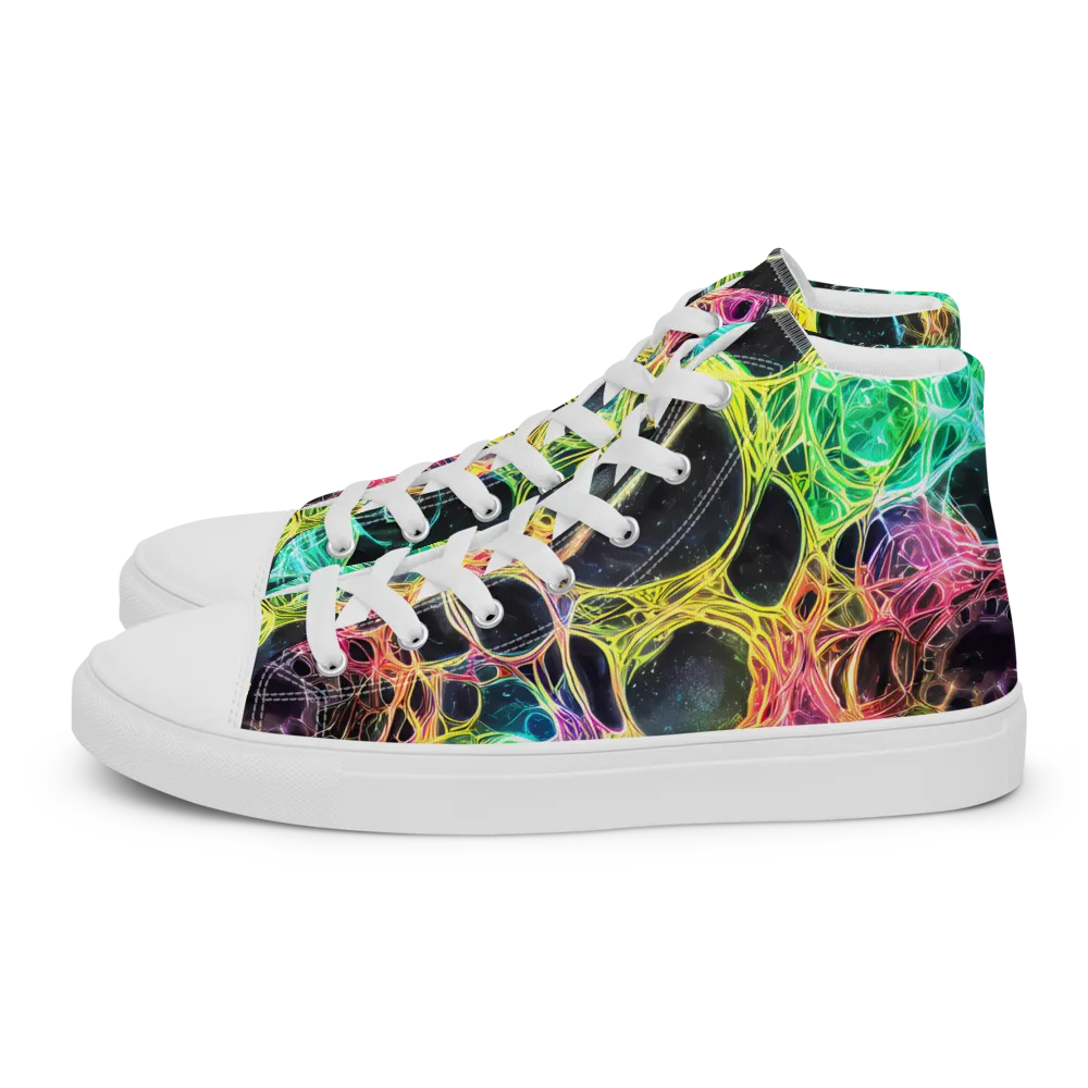 Neon Celestial Web on Men's High Top Canvas Shoes — Left