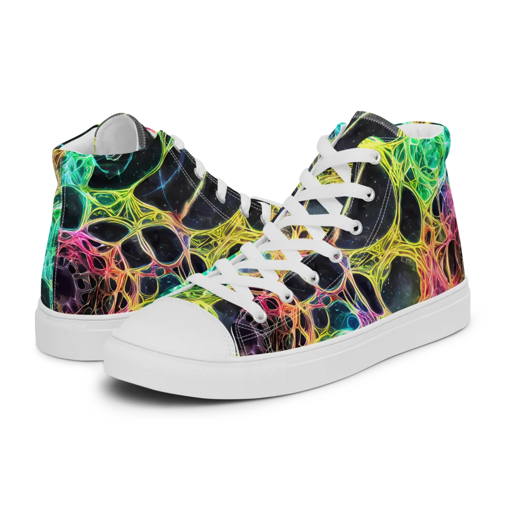 Neon Celestial Web on Men's High Top Canvas Shoes — Left