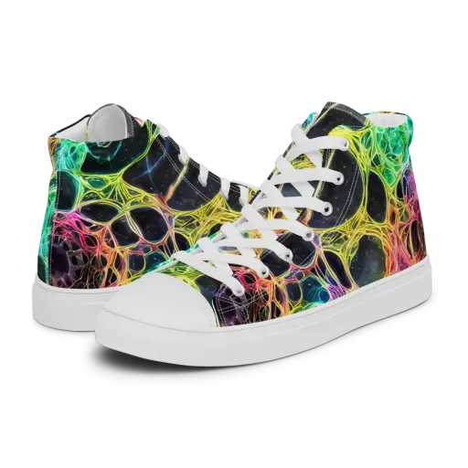 Neon Celestial Web on a Men's High Top Canvas Shoes