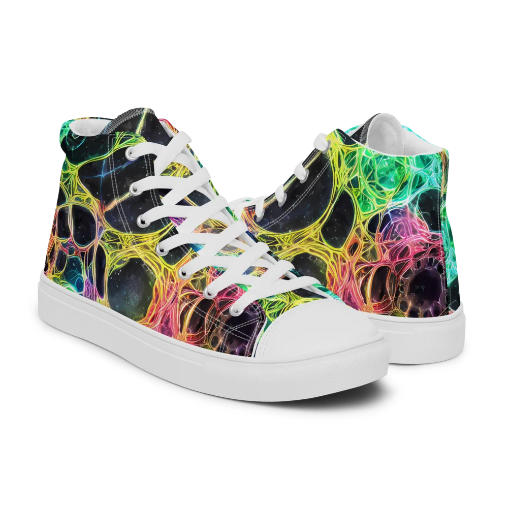 Neon Celestial Web on Men's High Top Canvas Shoes — Right