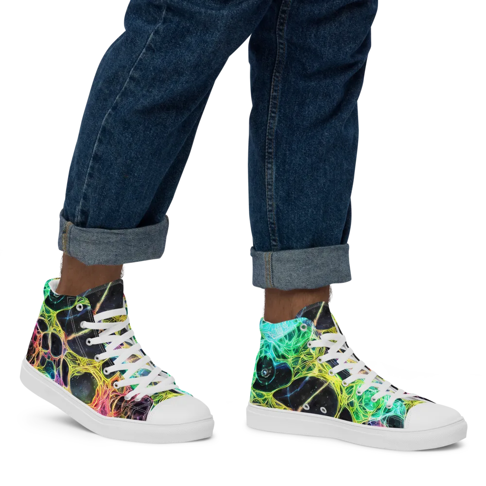 Neon Celestial Web on Men's High Top Canvas Shoes — Right