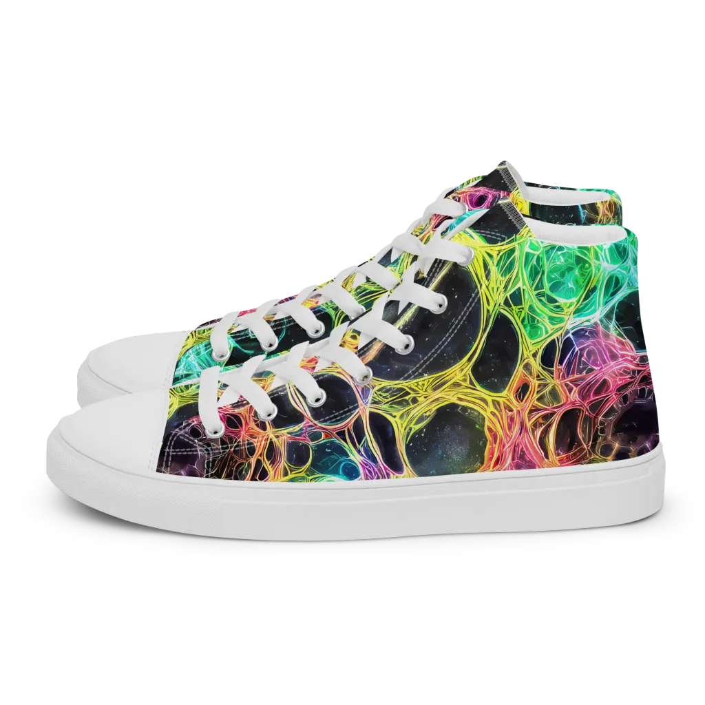 Neon Celestial Web on Women's High Top Canvas Shoes — Left