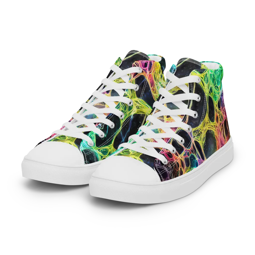 Neon Celestial Web on Women's High Top Canvas Shoes — Left Front