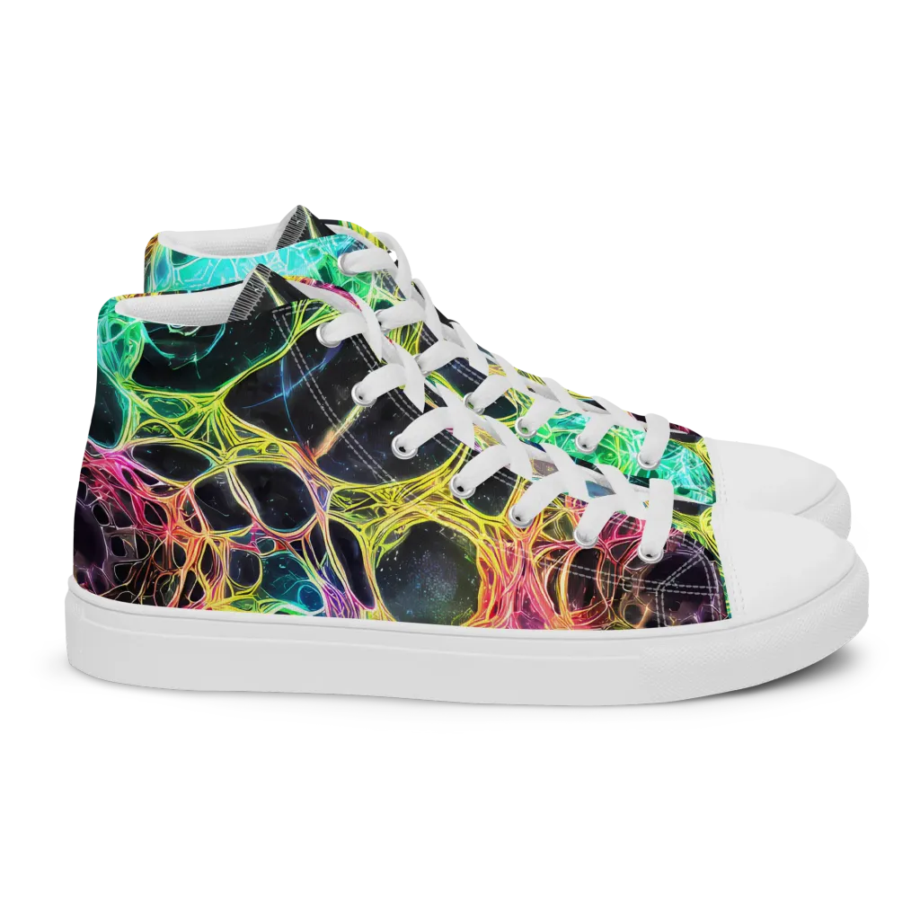 Neon Celestial Web on Women's High Top Canvas Shoes — Right