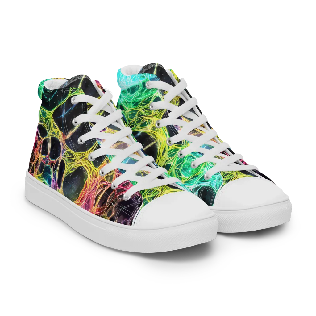 Neon Celestial Web on Women's High Top Canvas Shoes — Right Front