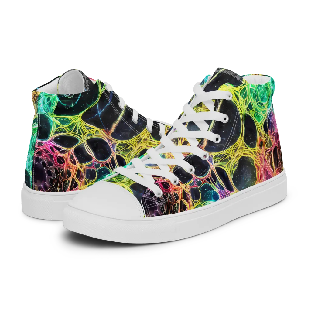 Neon Celestial Web on Women's High Top Canvas Shoes — Left
