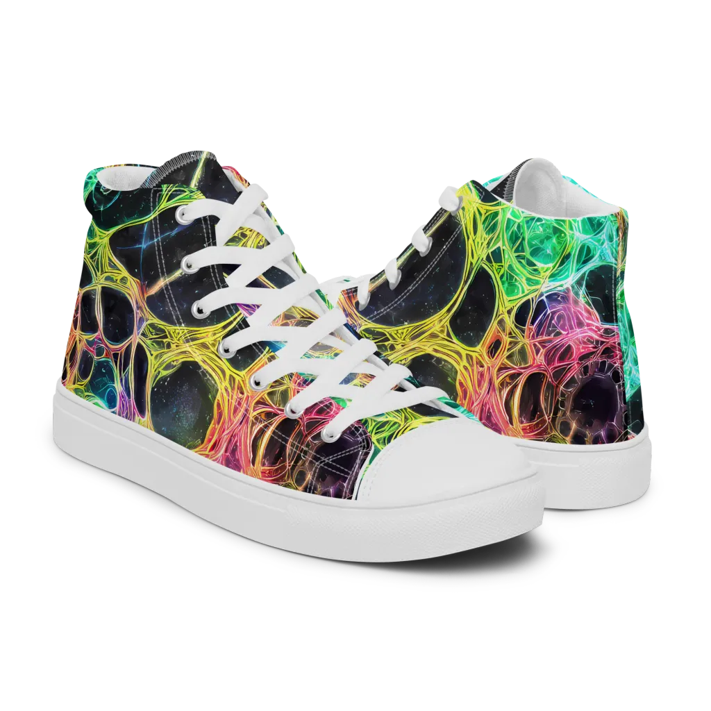 Neon Celestial Web on Women's High Top Canvas Shoes — Right